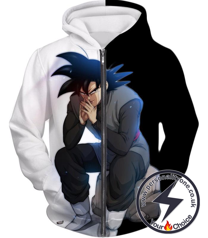 Dragon Ball Z Zip Up Hoodie - Black Goku Sitting Posture